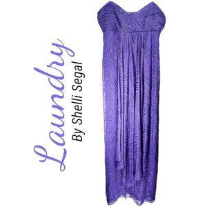 NWT LAUNDRY BY SHELLI SEGAL FULL LENGTH PURPLE STRAPLESS GOWN METALLIC DETAIL, S
